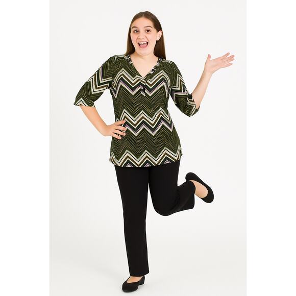 Unique Spectrum 3X High-Low Chevron Blouse with Faux Zipper Pocket - Picture 1 of 7